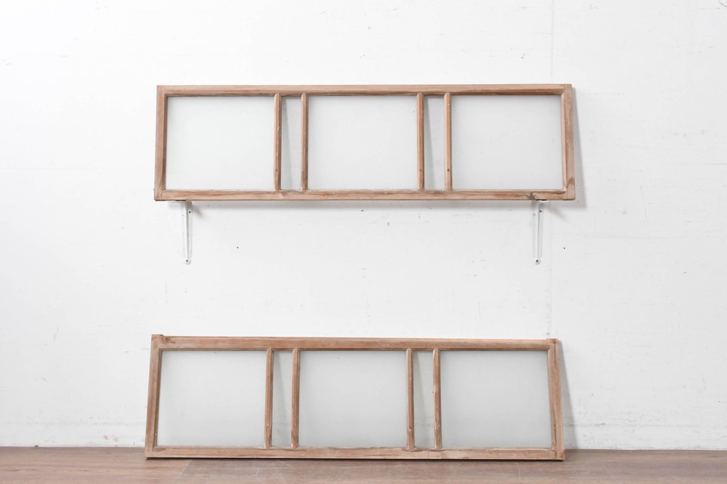 ヴィンテージ建具　昭和中期　シンプルなデザインで取り入れやすい明り取り2枚セット　(R-087560)