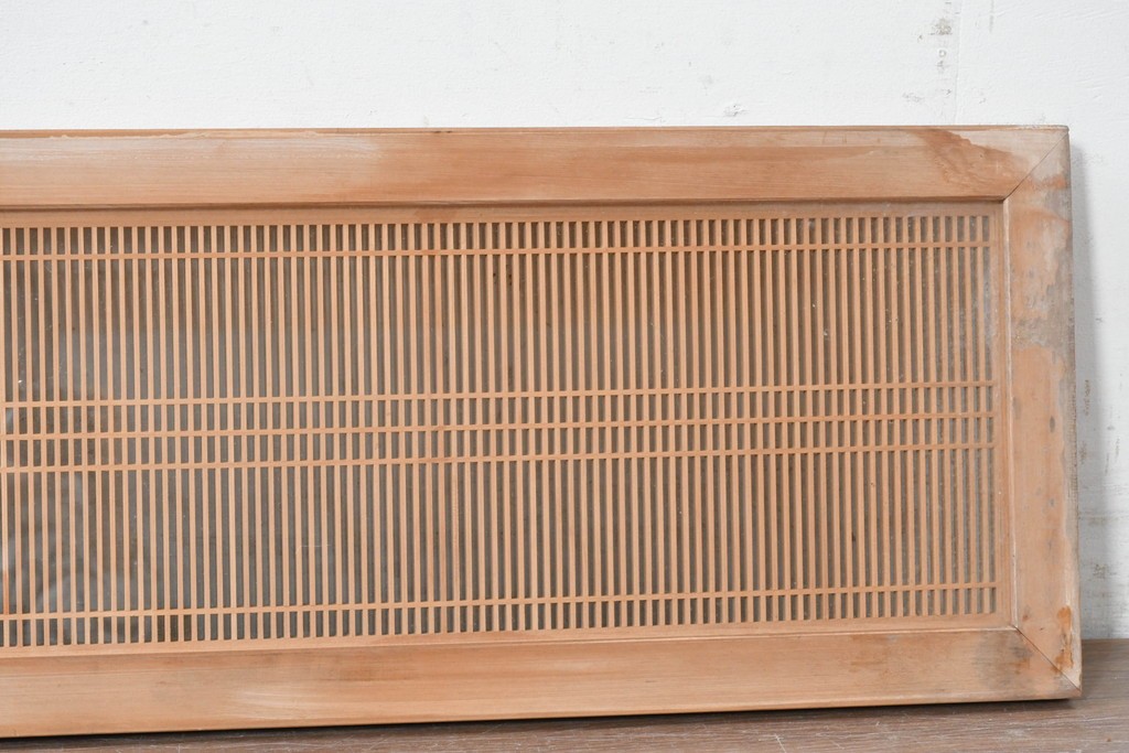 ヴィンテージ建具　昭和後期　両面ガラス　繊細な縦桟が美しい筬欄間2枚セット　(R-087561)