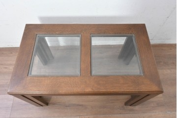 中古　美品　希少な廃番品　カリモク家具(karimoku)　domani(ドマーニ)　Morganton(モーガントン)　重厚な木製フレームのガラストップローテーブル　(R-087563)