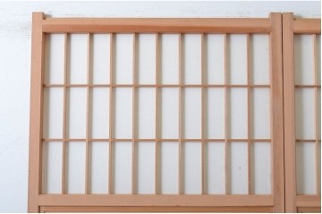 新古　未使用建具　昭和後期　ガラス入りの組子帯戸2枚セット　(R-087569)