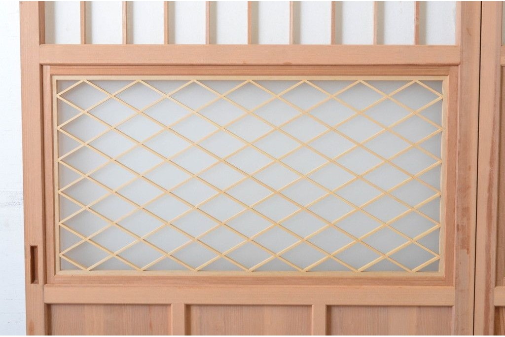 新古　未使用建具　昭和後期　ガラス入りの組子帯戸2枚セット　(R-087569)