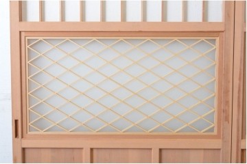 新古　未使用建具　昭和後期　ガラス入りの組子帯戸2枚セット　(R-087569)