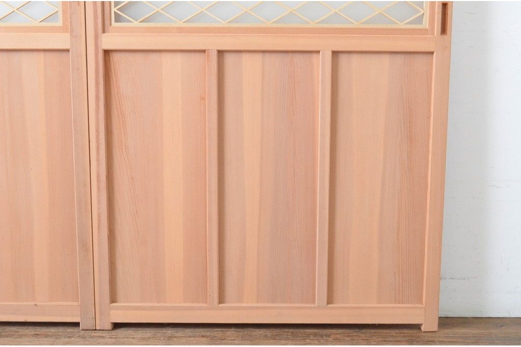 新古　未使用建具　昭和後期　ガラス入りの組子帯戸2枚セット　(R-087569)