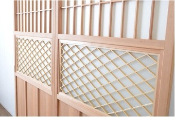 新古　未使用建具　昭和後期　ガラス入りの組子帯戸2枚セット　(R-087569)