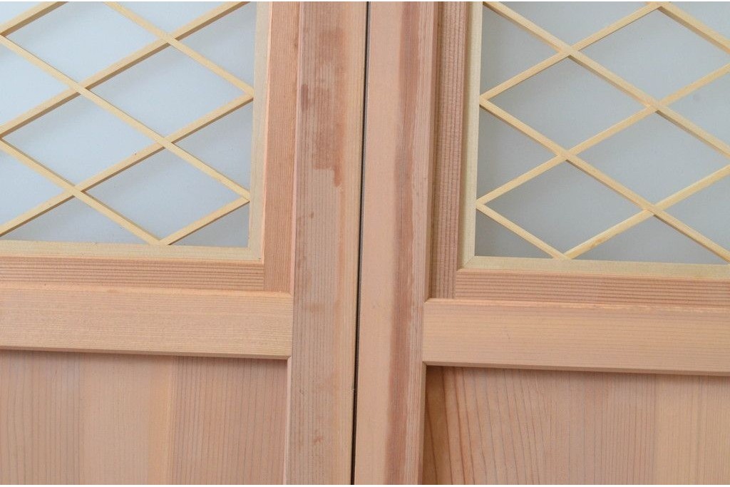 新古　未使用建具　昭和後期　ガラス入りの組子帯戸2枚セット　(R-087569)