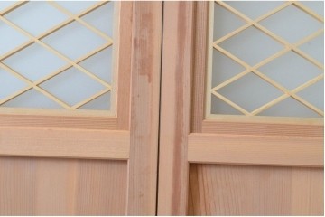 新古　未使用建具　昭和後期　ガラス入りの組子帯戸2枚セット　(R-087569)