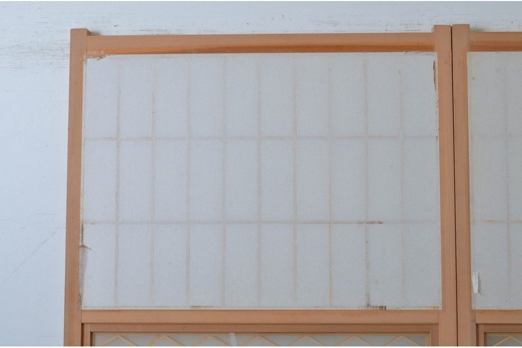 新古　未使用建具　昭和後期　ガラス入りの組子帯戸2枚セット　(R-087569)