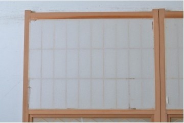 新古　未使用建具　昭和後期　ガラス入りの組子帯戸2枚セット　(R-087569)