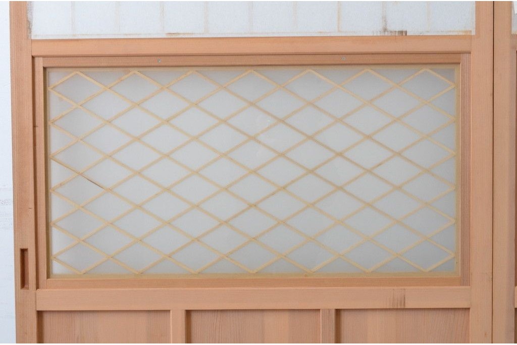 新古　未使用建具　昭和後期　ガラス入りの組子帯戸2枚セット　(R-087569)