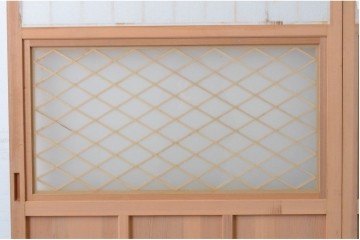 新古　未使用建具　昭和後期　ガラス入りの組子帯戸2枚セット　(R-087569)