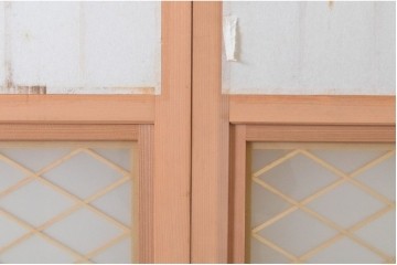 新古　未使用建具　昭和後期　ガラス入りの組子帯戸2枚セット　(R-087569)