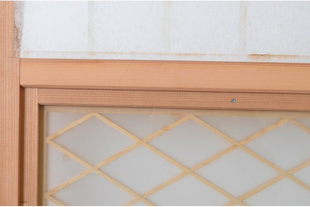 新古　未使用建具　昭和後期　ガラス入りの組子帯戸2枚セット　(R-087569)