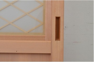 新古　未使用建具　昭和後期　ガラス入りの組子帯戸2枚セット　(R-087569)