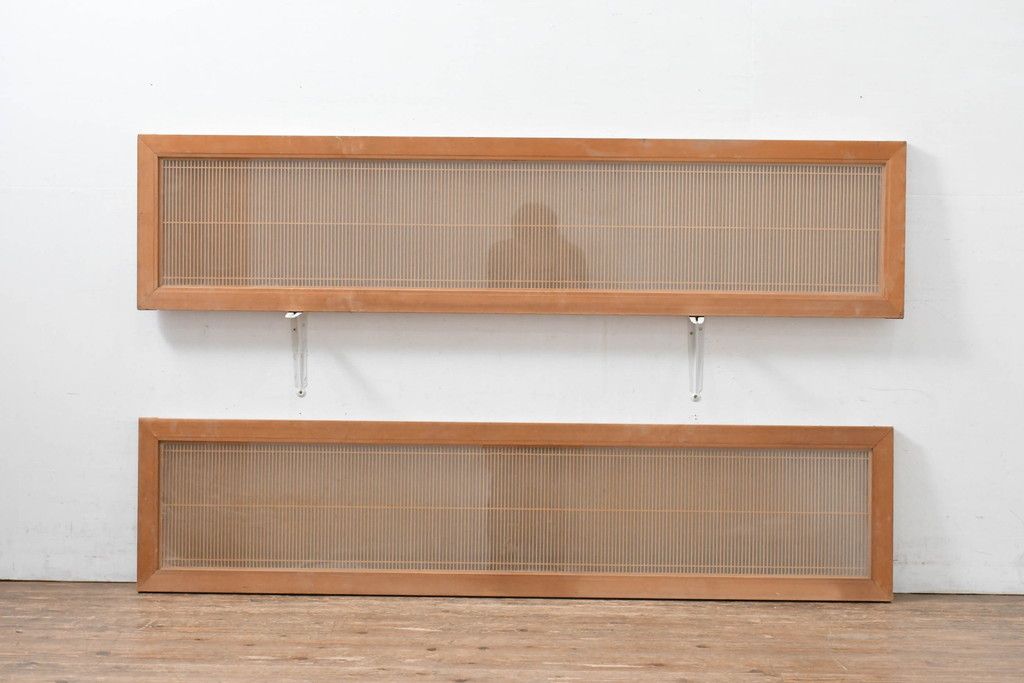 ヴィンテージ建具　昭和中期　両面ガラス　繊細な筬組が美しい筬欄間2枚セット　(R-087570)