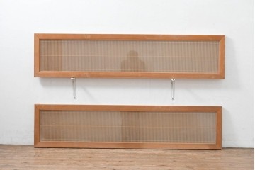 ヴィンテージ建具　昭和中期　両面ガラス　繊細な筬組が美しい筬欄間2枚セット　(R-087570)