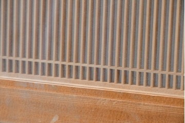 ヴィンテージ建具　昭和中期　両面ガラス　繊細な筬組が美しい筬欄間2枚セット　(R-087570)