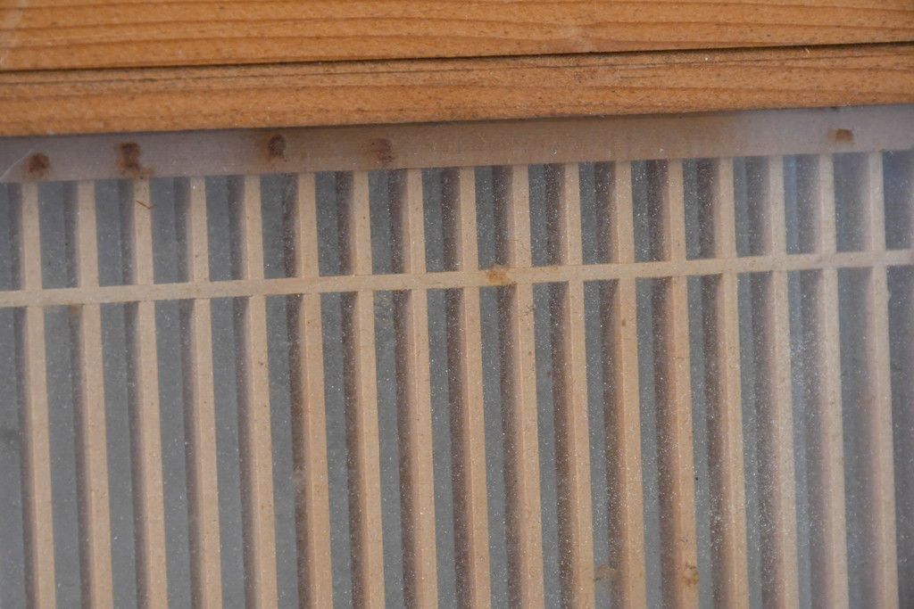 ヴィンテージ建具　昭和中期　両面ガラス　繊細な筬組が美しい筬欄間2枚セット　(R-087570)