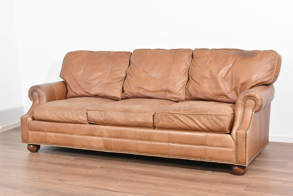 アメリカヴィンテージ　LEXINGTON(レキシントン)　本革　使いこまれた革ならではの表情が味わい深い3人掛けソファ　(R-087573)