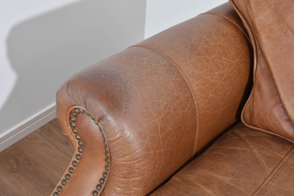 アメリカヴィンテージ　LEXINGTON(レキシントン)　本革　使いこまれた革ならではの表情が味わい深い3人掛けソファ　(R-087573)