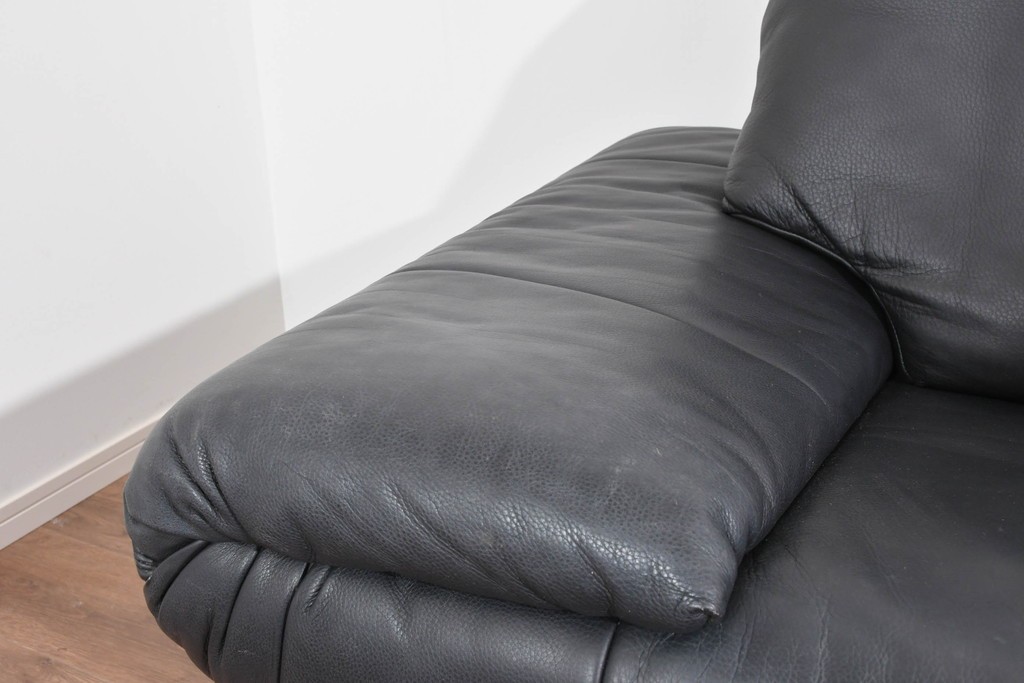 中古　ドイツ　ROLF BENZ(ロルフベンツ)　本革　丸みのある柔らかなフォルムの二人掛けソファ　定価約130万円　(R-087574)