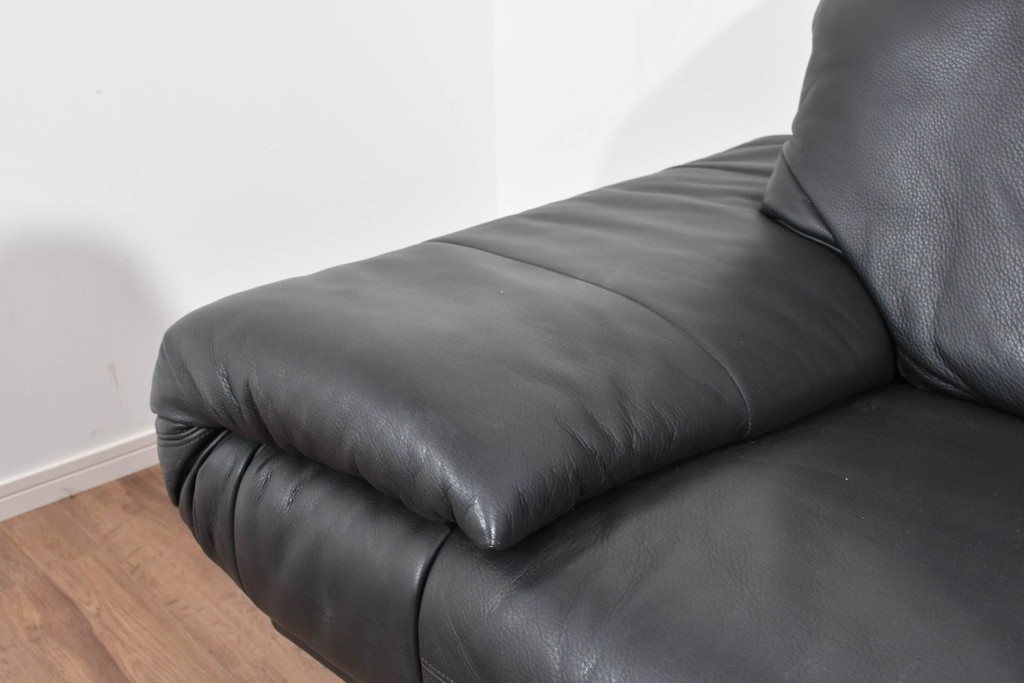 中古　ドイツ　ROLF BENZ(ロルフベンツ)　本革　丸みのある柔らかなフォルムの二人掛けソファ　定価約130万円　(R-087575)