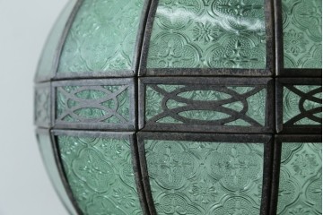 和製ヴィンテージ　大正ロマンデザイン　レトロガラスとクリスタルの優美な雪洞(ぼんぼり)型吊り下げ照明　(R-087589)