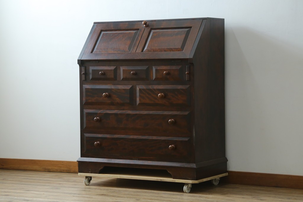 和製ヴィンテージ　松本民芸家具　木目の表情が豊かなライティングビューロー　現行定価約46万円　(R-087592)