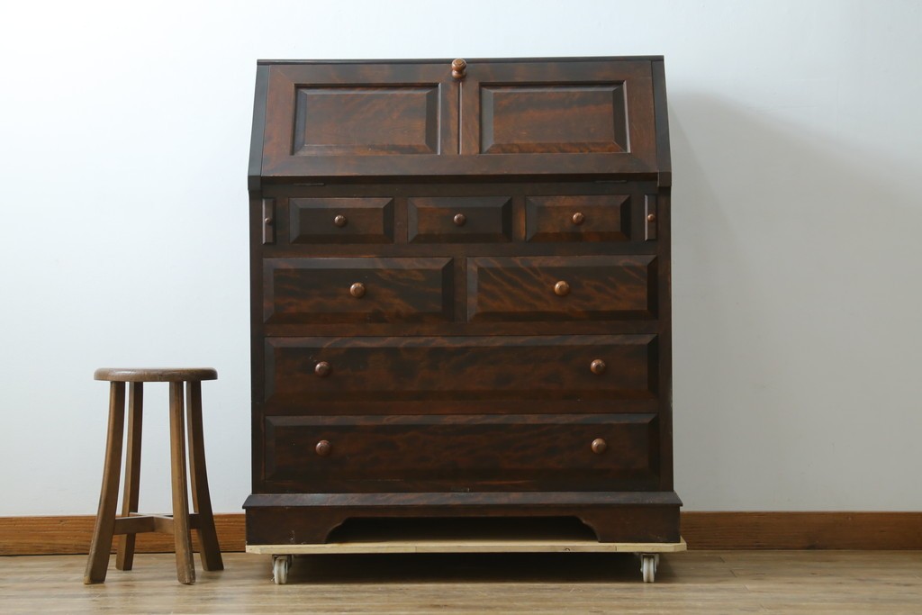 和製ヴィンテージ　松本民芸家具　木目の表情が豊かなライティングビューロー　現行定価約46万円　(R-087592)