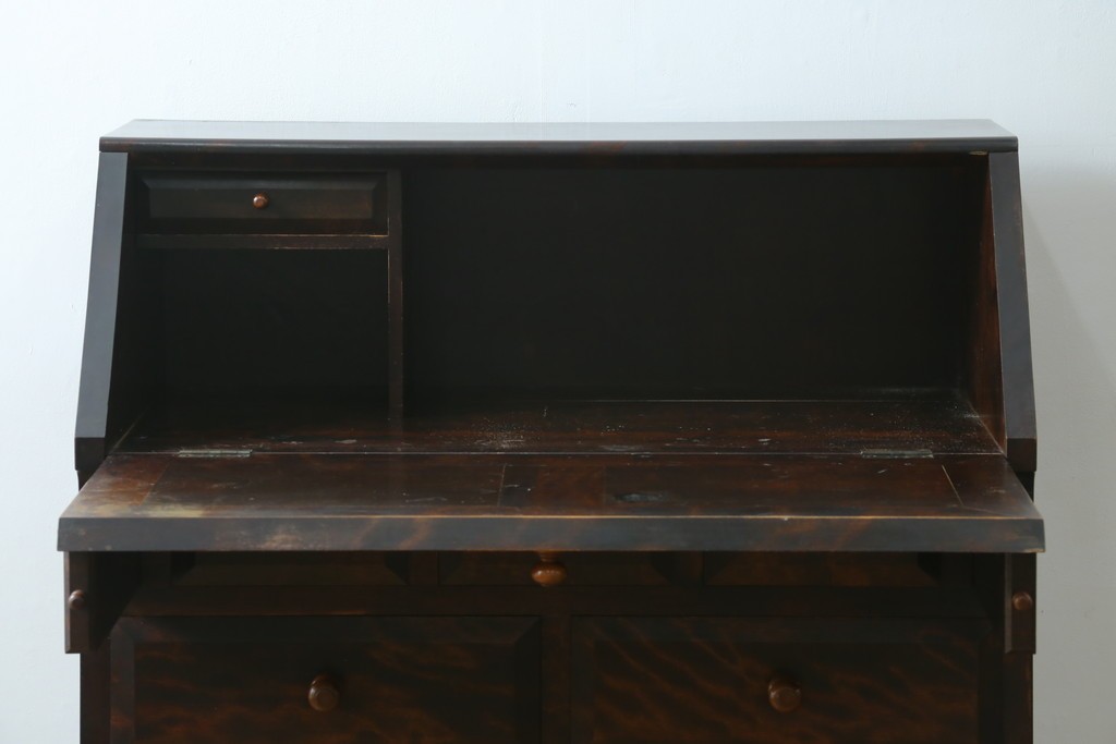 和製ヴィンテージ　松本民芸家具　木目の表情が豊かなライティングビューロー　現行定価約46万円　(R-087592)