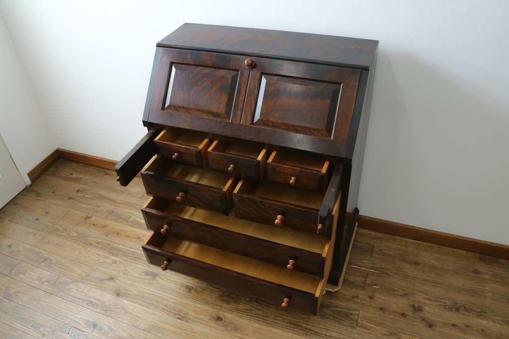 和製ヴィンテージ　松本民芸家具　木目の表情が豊かなライティングビューロー　現行定価約46万円　(R-087592)