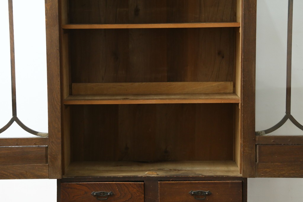 和製アンティーク　大正ロマン　栓材　ゴシック調のアーチ意匠が目を引く本箱　(R-087594)