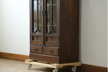 和製アンティーク　大正ロマン　栓材　ゴシック調のアーチ意匠が目を引く本箱　(R-087594)