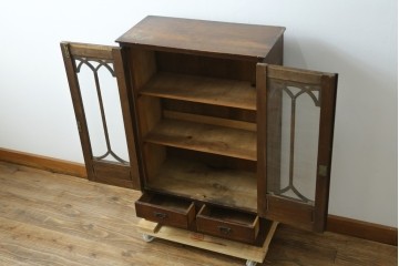 和製アンティーク　大正ロマン　栓材　ゴシック調のアーチ意匠が目を引く本箱　(R-087594)