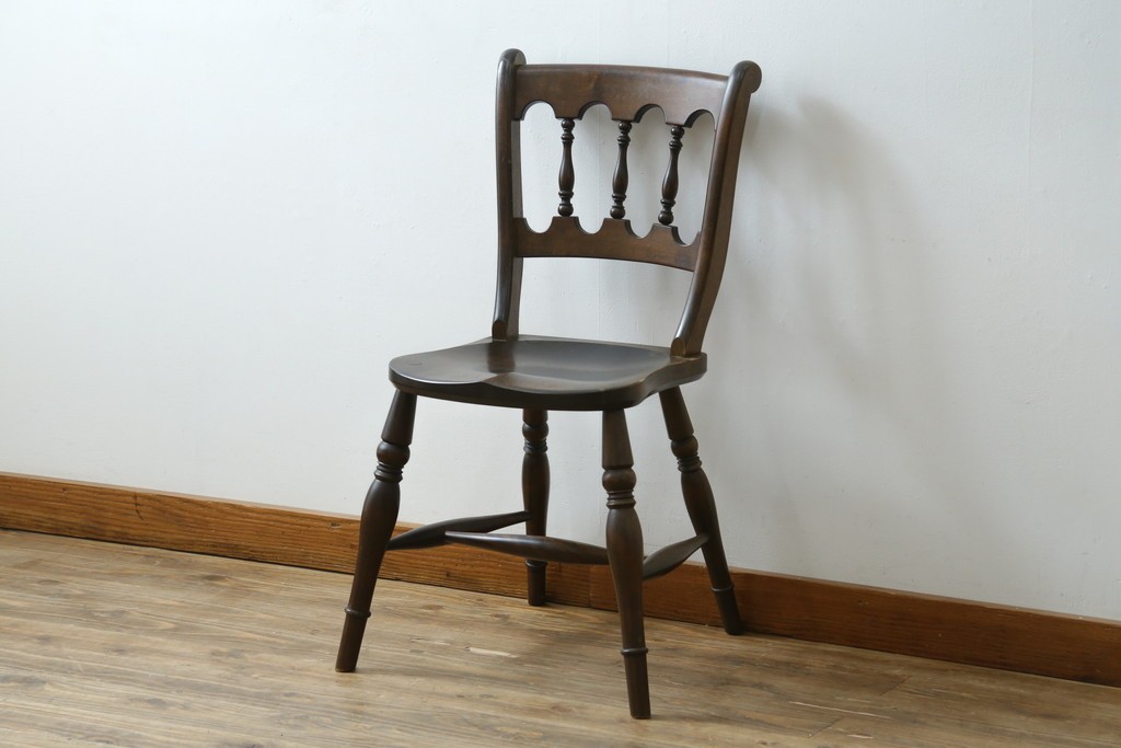 中古　松本民芸家具　背もたれの挽き物加工がお洒落な#49A型ワイコムチェア　定価約10万7千円　(R-087595)
