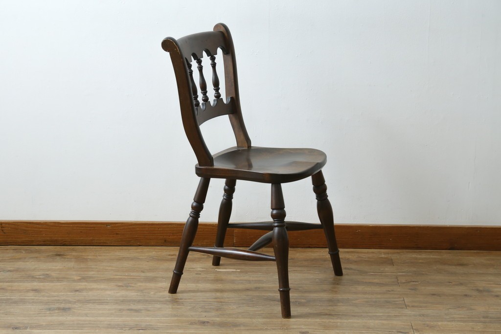 中古　松本民芸家具　背もたれの挽き物加工がお洒落な#49A型ワイコムチェア　定価約10万7千円　(R-087595)