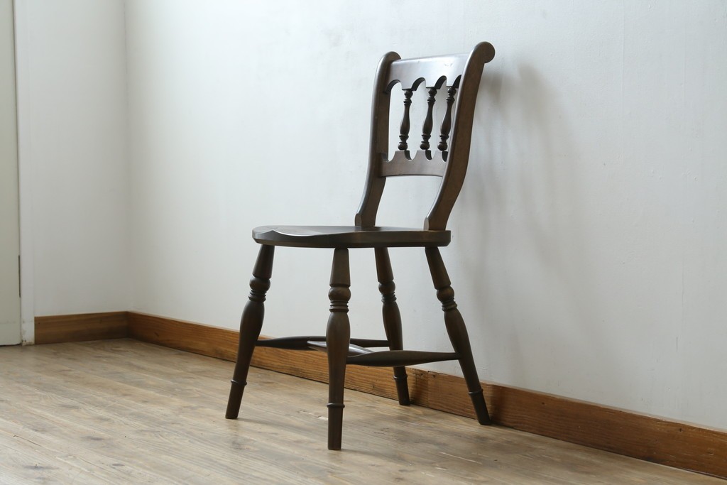 中古　松本民芸家具　背もたれの挽き物加工がお洒落な#49A型ワイコムチェア　定価約10万7千円　(R-087595)