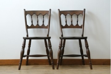 中古　美品　松本民芸家具　背もたれの挽き物加工がお洒落な#49A型ワイコムチェア2脚セット　セット定価約21万円　(R-057596)