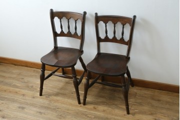 中古　美品　松本民芸家具　背もたれの挽き物加工がお洒落な#49A型ワイコムチェア2脚セット　セット定価約21万円　(R-057596)