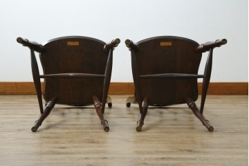 中古　美品　松本民芸家具　背もたれの挽き物加工がお洒落な#49A型ワイコムチェア2脚セット　セット定価約21万円　(R-057596)