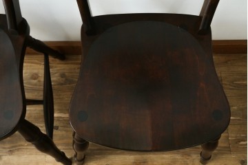 中古　美品　松本民芸家具　背もたれの挽き物加工がお洒落な#49A型ワイコムチェア2脚セット　セット定価約21万円　(R-087596)