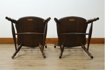 中古　美品　松本民芸家具　背もたれの挽き物加工がお洒落な#49A型ワイコムチェア2脚セット　セット定価約21万円　(R-087596)