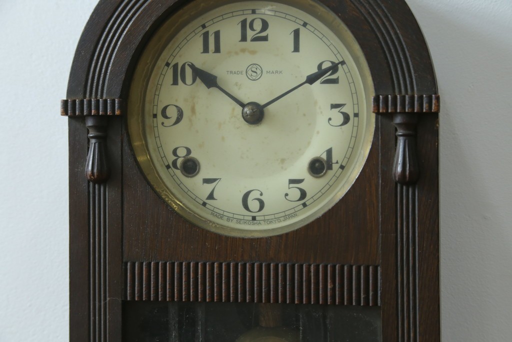 和製アンティーク　精工舎(SEIKOSHA、セイコー)　TRADE(S)MARK　アーチ形のシルエットが可愛らしい振り子時計　(R-087605)