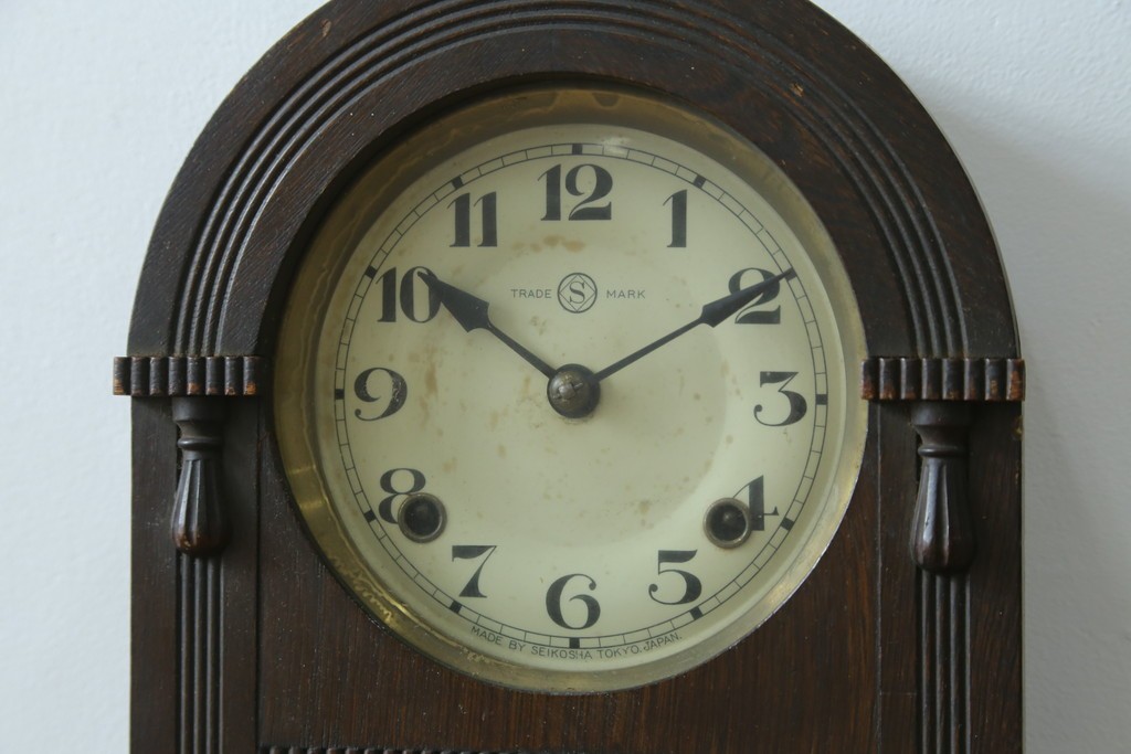 和製アンティーク　精工舎(SEIKOSHA、セイコー)　TRADE(S)MARK　アーチ形のシルエットが可愛らしい振り子時計　(R-087605)