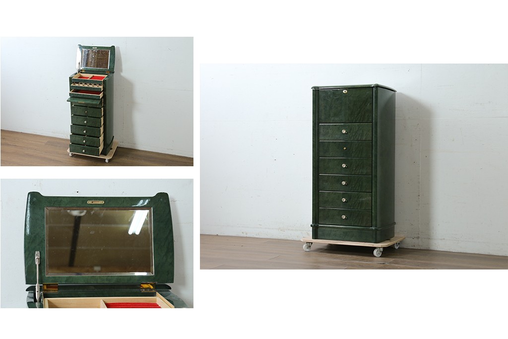 新古　展示品　美品　井上木工所　本みがき高級家具　深緑が美しいバーズアイメープルのジュエリーチェスト　定価約63万円　(R-087614)