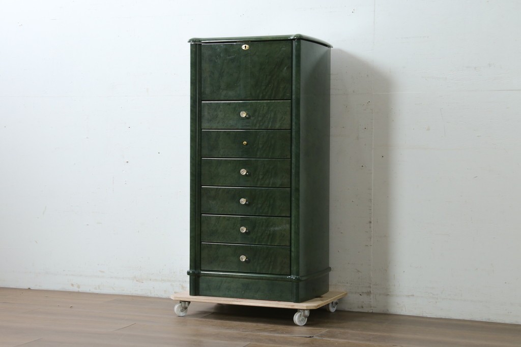 新古　展示品　美品　井上木工所　本みがき高級家具　深緑が美しいバーズアイメープルのジュエリーチェスト　定価約63万円　(R-087614)