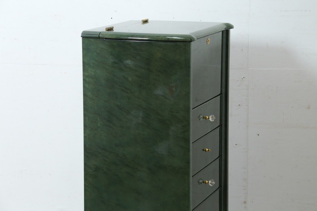 新古　展示品　美品　井上木工所　本みがき高級家具　深緑が美しいバーズアイメープルのジュエリーチェスト　定価約63万円　(R-087614)
