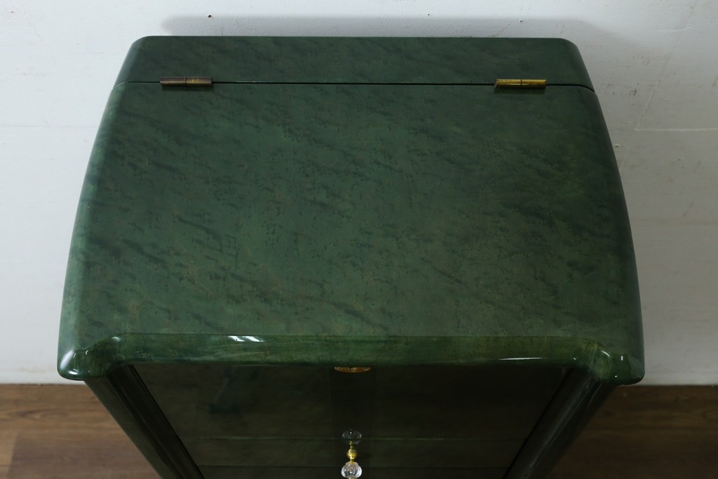 新古　展示品　美品　井上木工所　本みがき高級家具　深緑が美しいバーズアイメープルのジュエリーチェスト　定価約63万円　(R-087614)