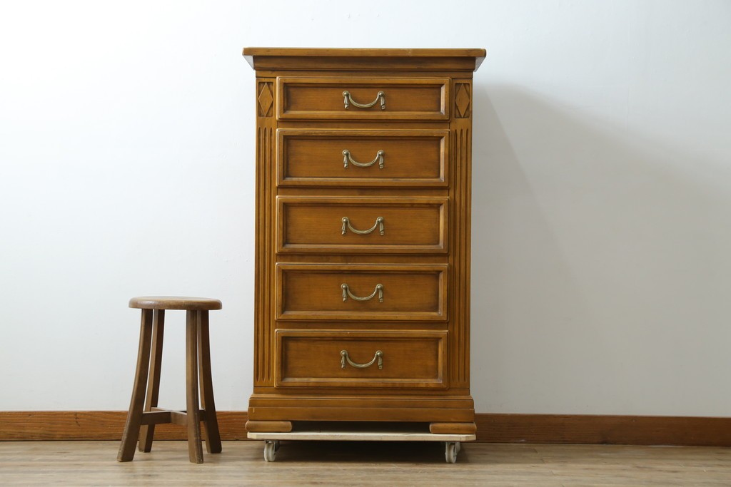 中古　美品　イタリア高級家具メーカー　SELVA(セルヴァ)社　Villa Borghese(ヴィラ・ボルゲーゼ)　チェリー材　ディレクトワール様式の5段チェスト　(R-087620)
