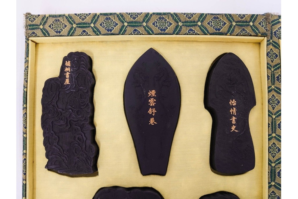中国　嘉慶年製　御園図古墨8箱(64丁)セット　帙付き　(R-087629)