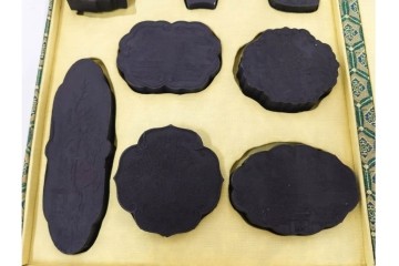 中国　嘉慶年製　御園図古墨8箱(64丁)セット　帙付き　(R-087629)